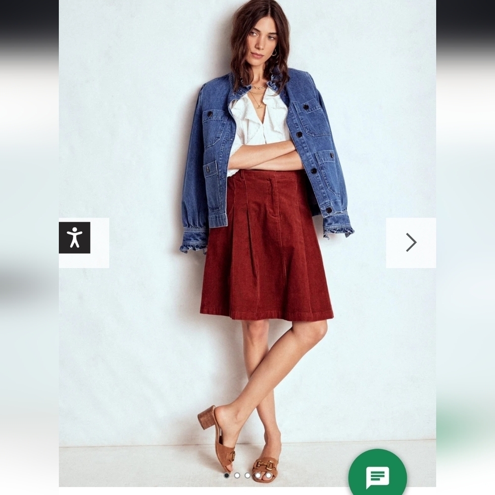Boden Pleated Cord Rich Red Skater Skirt